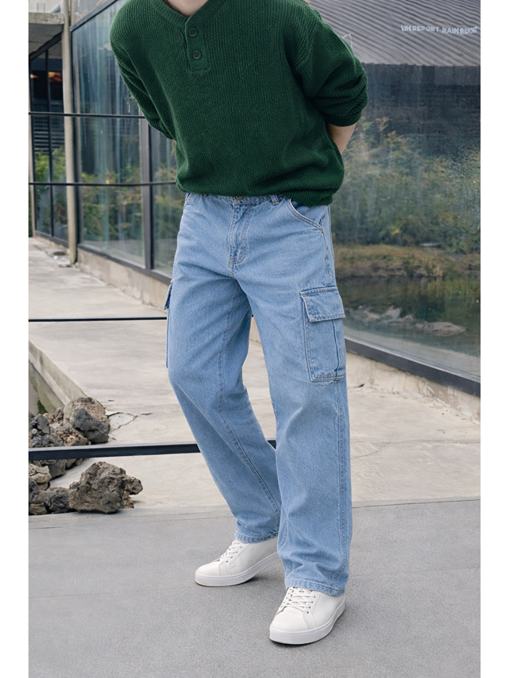 Erkek Yüksek Bel Premium B.Mavi Kargo Baggy Pantolon-1