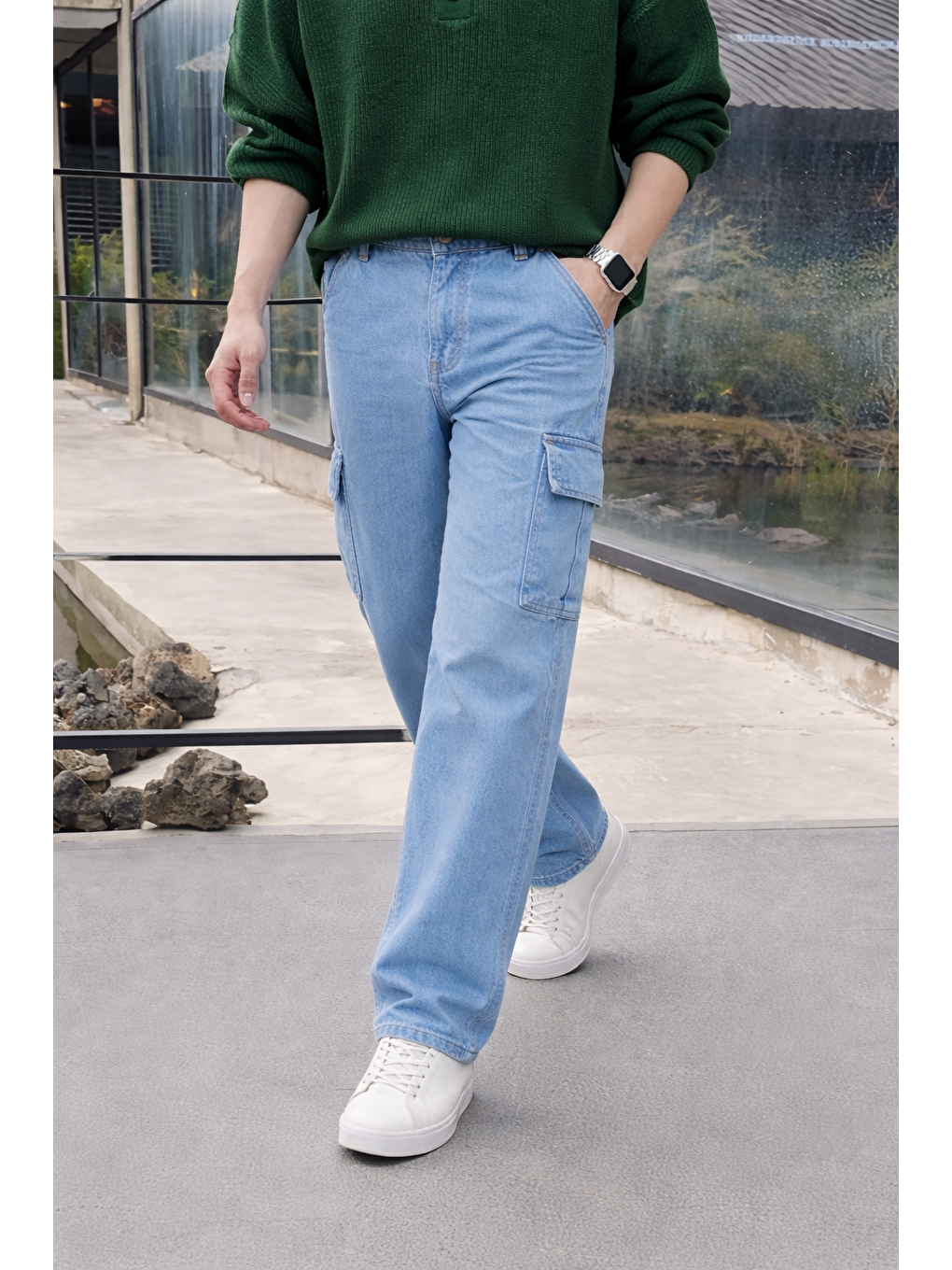 Erkek Yüksek Bel Premium B.Mavi Kargo Baggy Pantolon-2