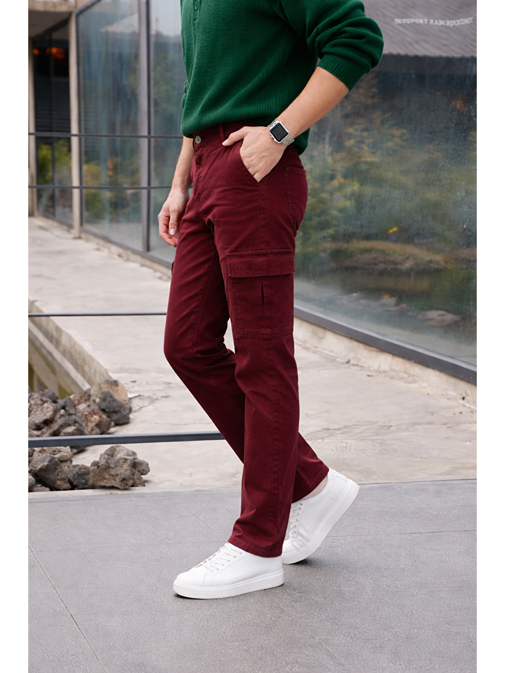 Kahverengi Erkek Yüksek Bel Premium Kiremit Kargo Baggy Pantolon-4