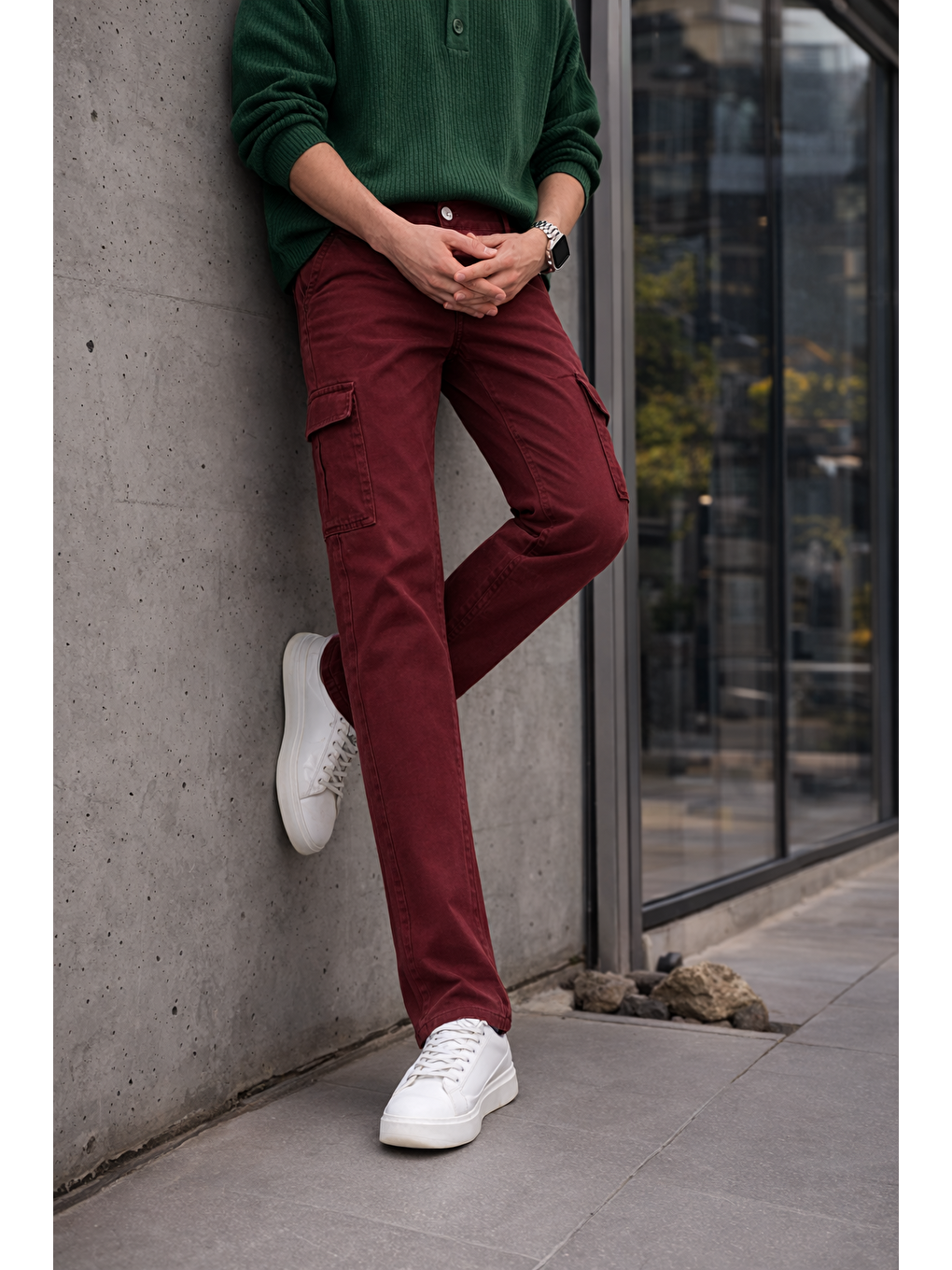 Kahverengi Erkek Yüksek Bel Premium Kiremit Kargo Baggy Pantolon-5