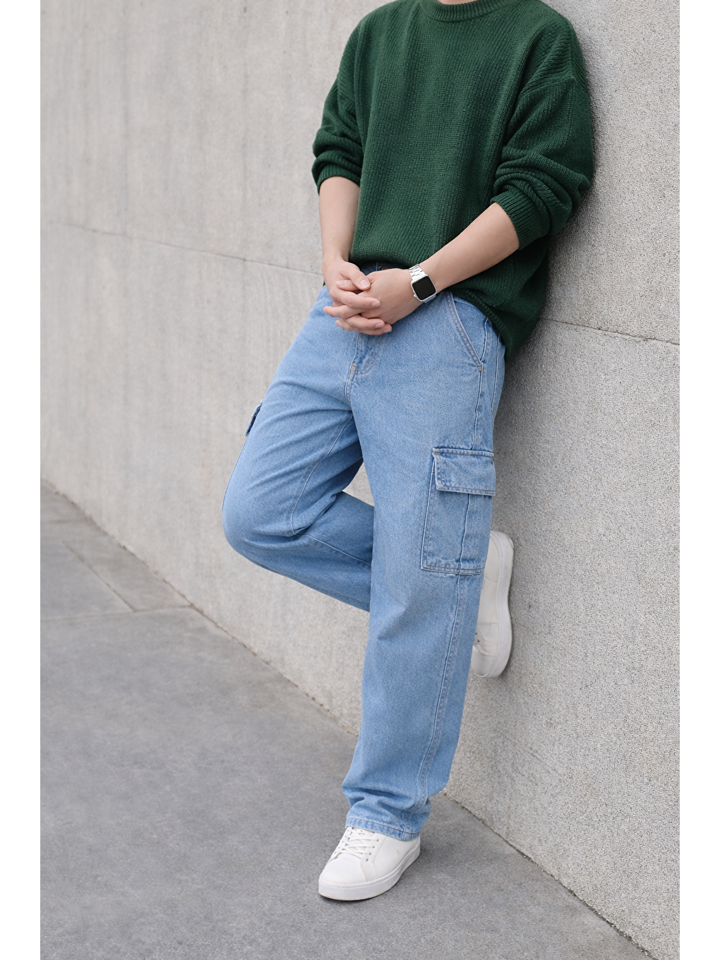 Erkek Yüksek Bel Premium B.Mavi Kargo Baggy Pantolon-5