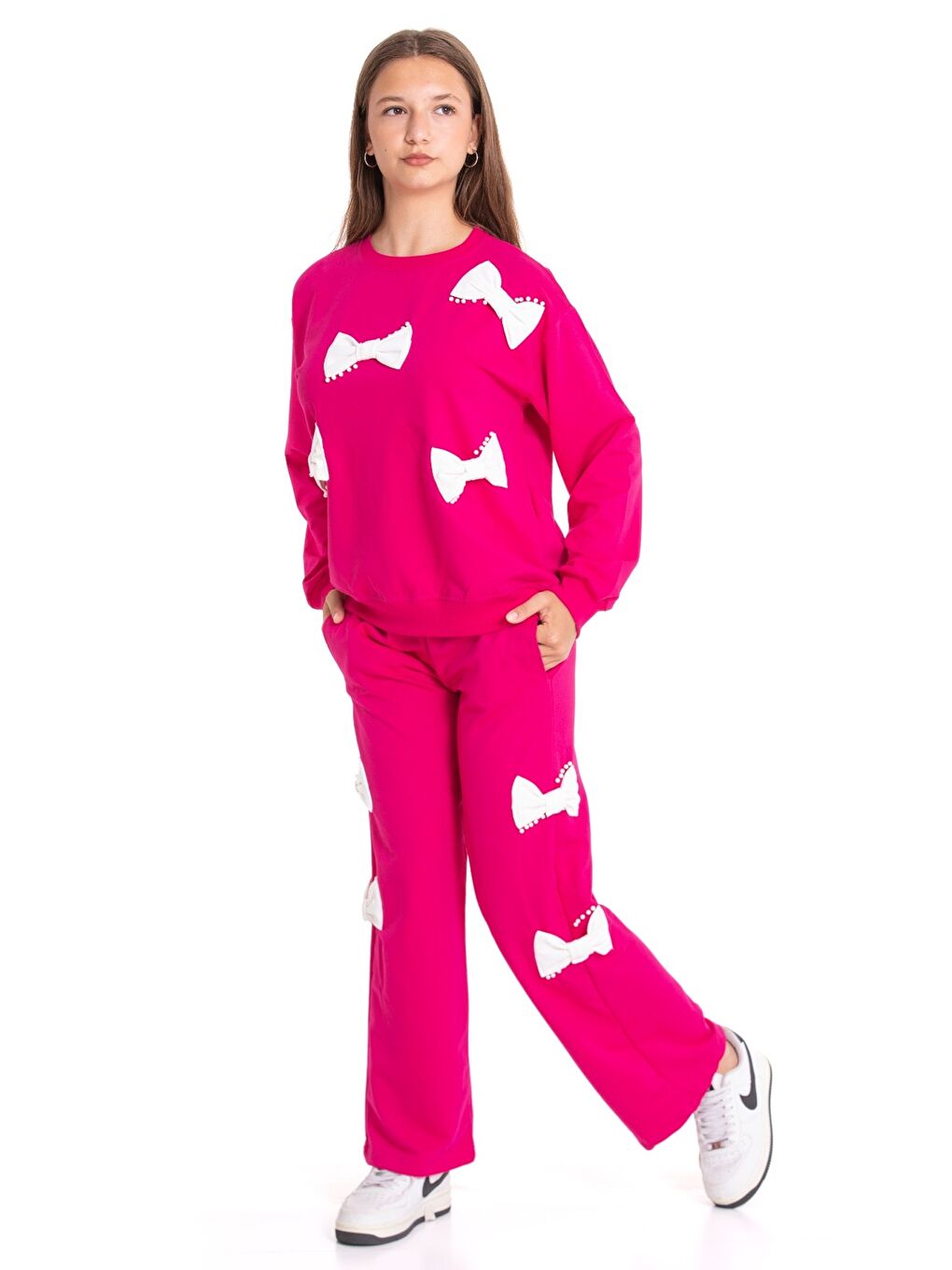 Fuşya Kız Çocuk Fiyonk Süslemeli 2 İplik Alt-Üst Takım 12223.1-3