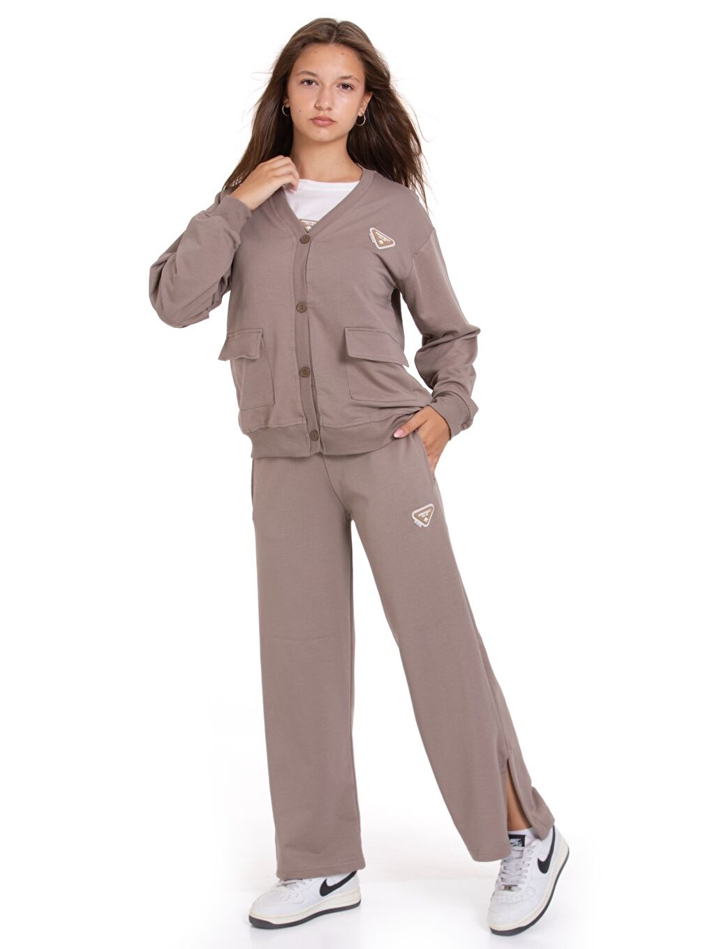 Kahverengi Kız Çocuk 3'lü Takım (Hırka+T-Shirt+Alt) 2 İplik 1217.1