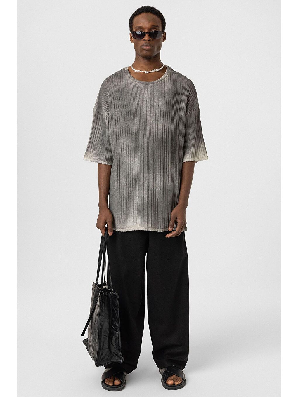 Yıkamalı Oversize Triko Tişört Siyah