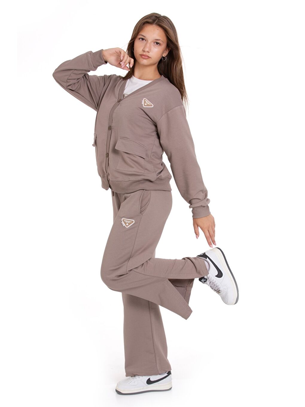 Kahverengi Kız Çocuk 3'lü Takım (Hırka+T-Shirt+Alt) 2 İplik 1217.1-2