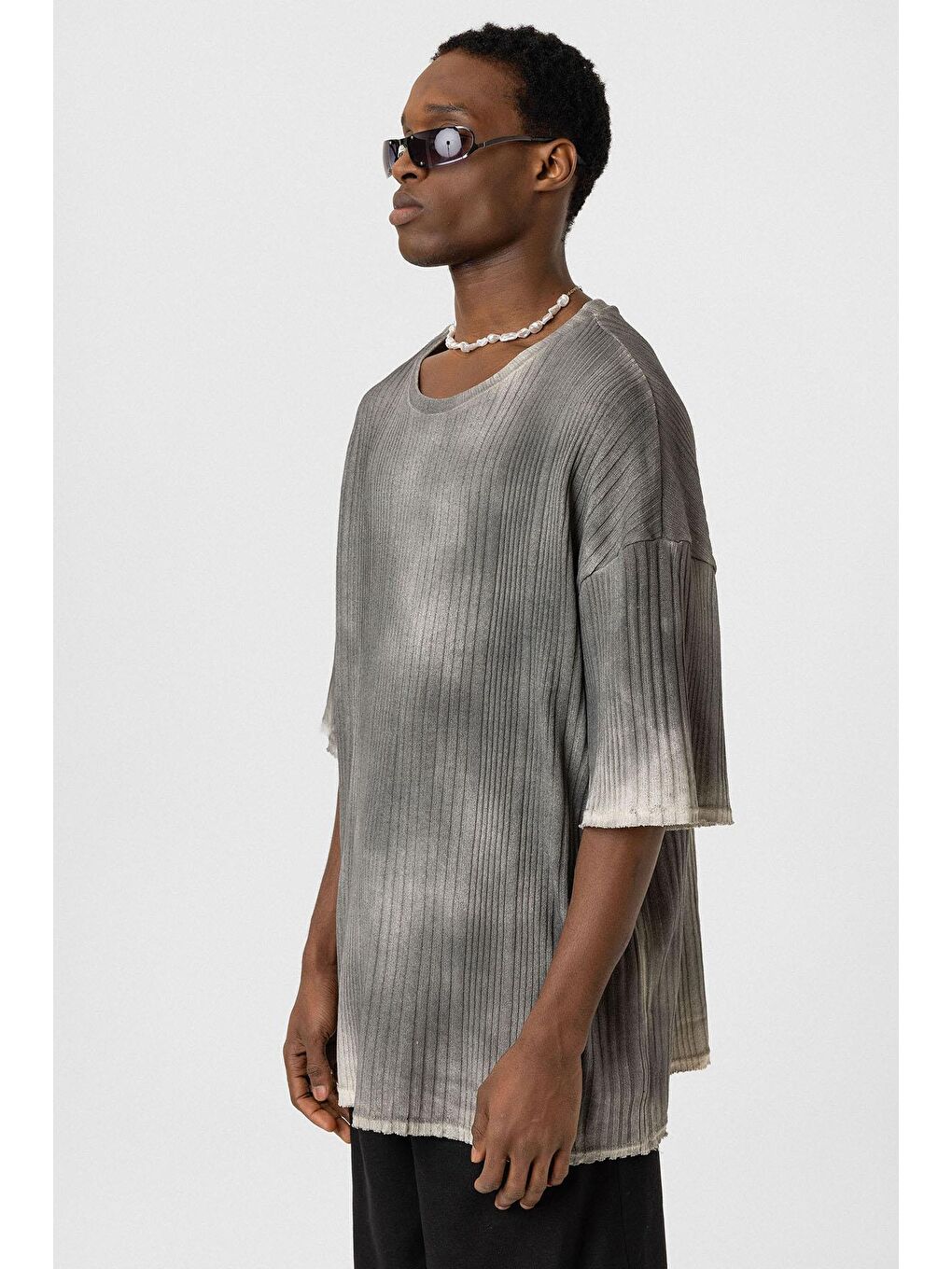 Yıkamalı Oversize Triko Tişört Siyah-2