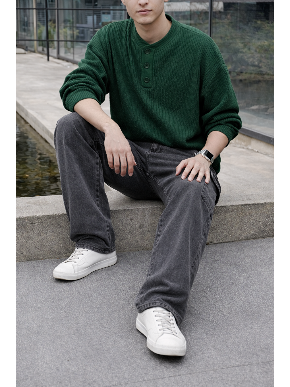 Erkek Yüksek Bel Premium Antrasit Kargo Baggy Pantolon-3