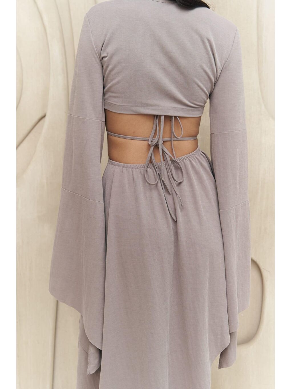 Coachella Gri Crop Elbise Takım-3