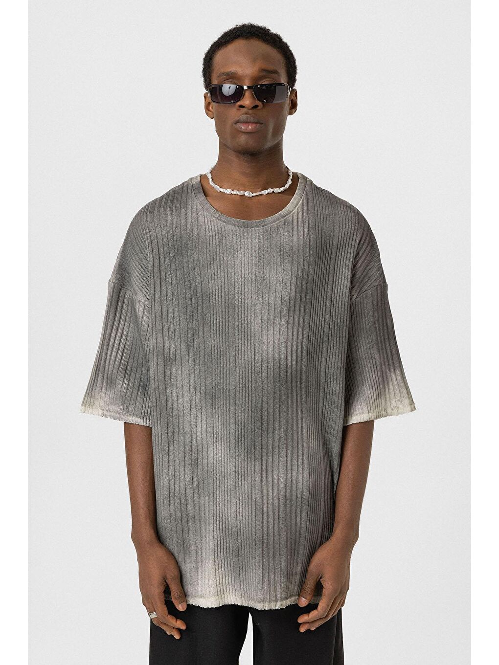 Yıkamalı Oversize Triko Tişört Siyah-3