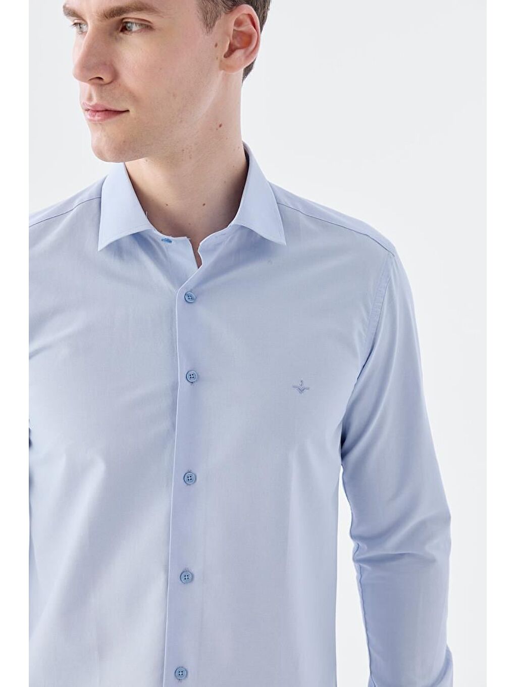 Açık Mavi Slim Fit Klasik Yaka Uzun Kol Klasik Model Gömlek-2