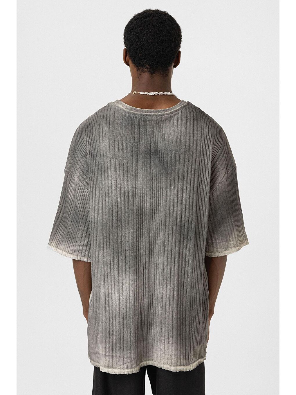 Yıkamalı Oversize Triko Tişört Siyah-4