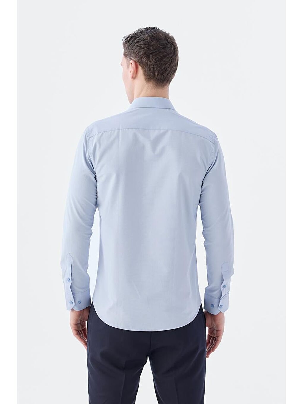 Açık Mavi Slim Fit Klasik Yaka Uzun Kol Klasik Model Gömlek-3