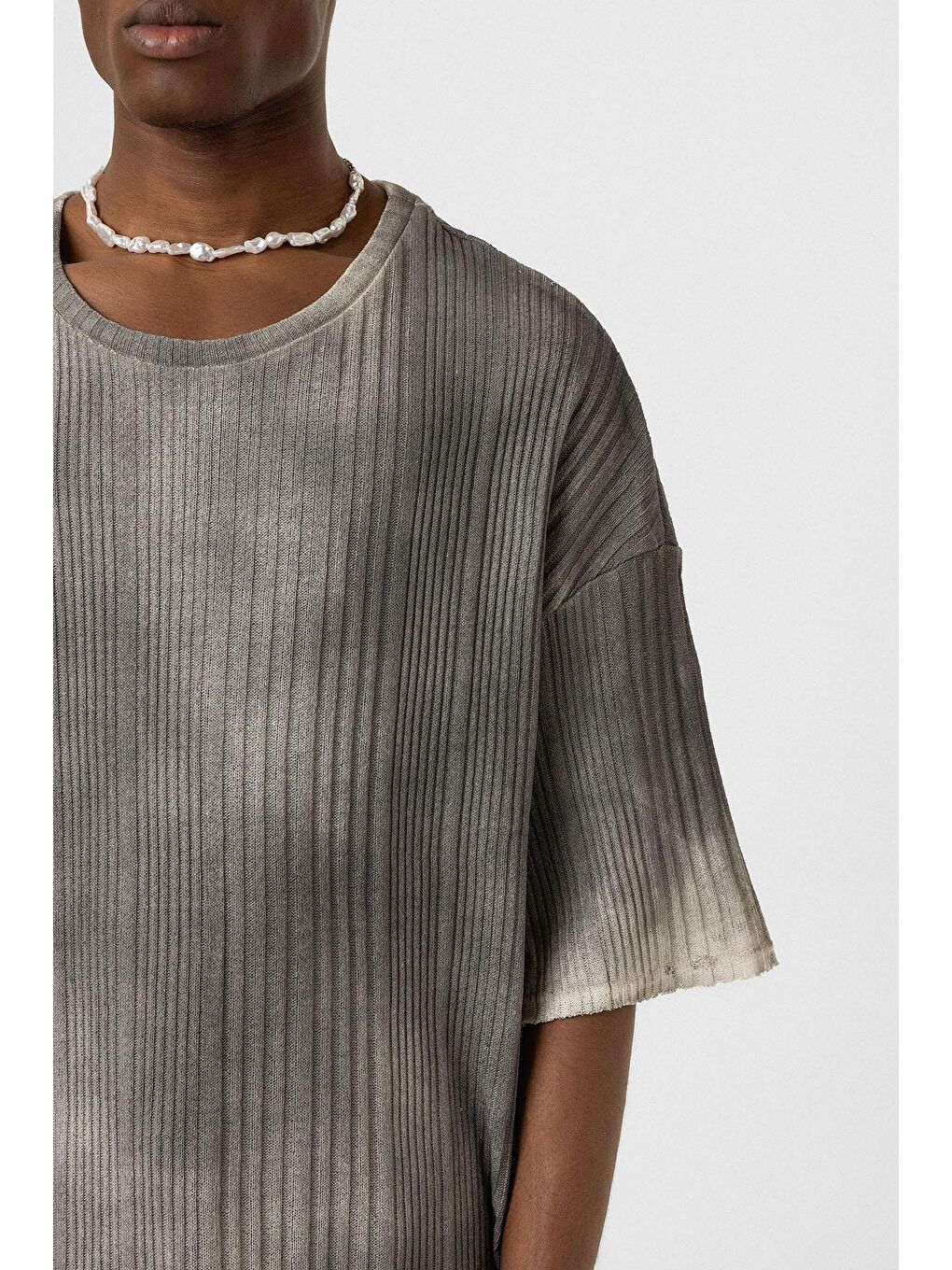 Yıkamalı Oversize Triko Tişört Siyah-5