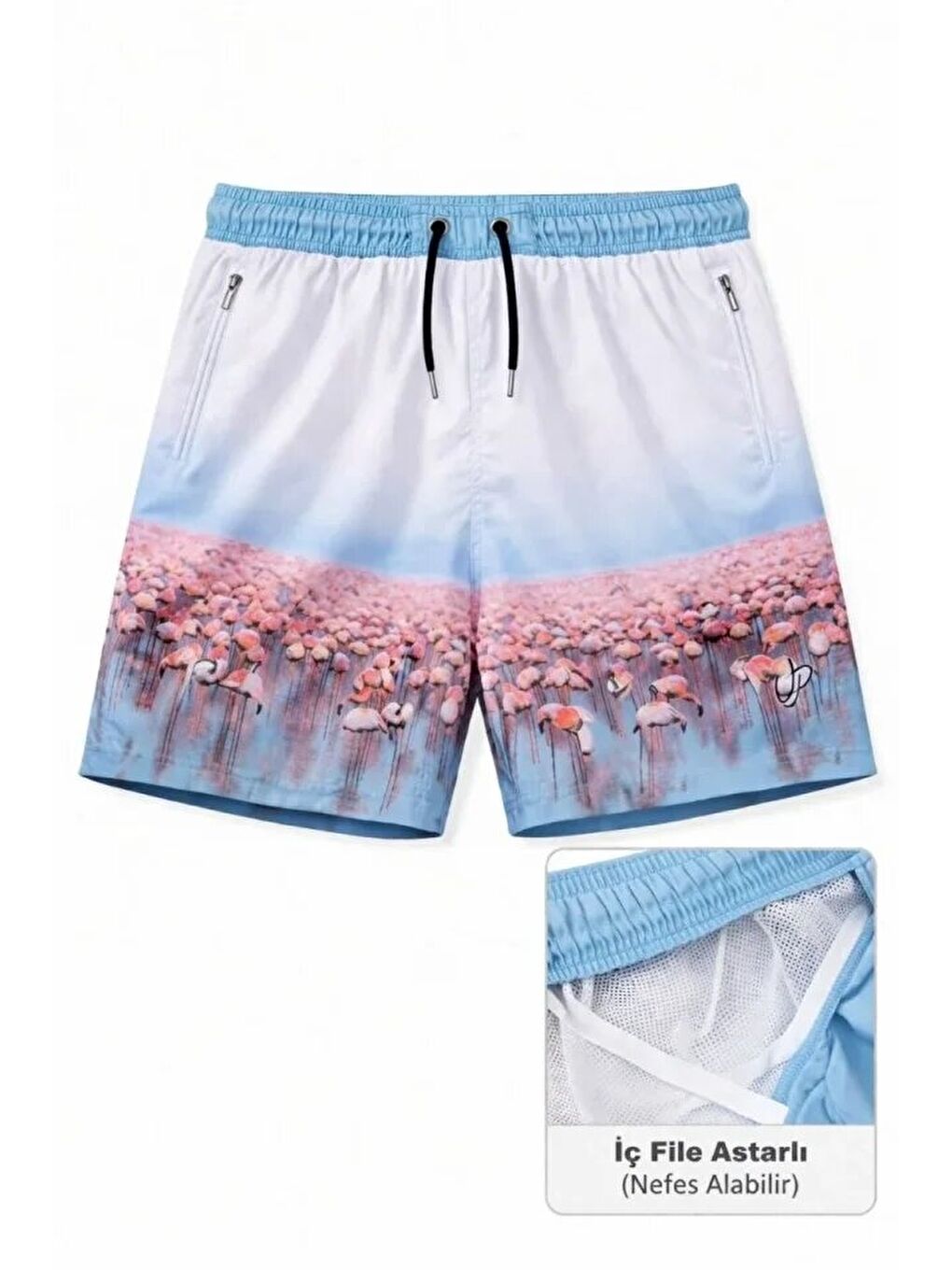 Erkek Deniz Şortu Fermuarlı Cepli File Astarlı Hızlı Kuruyan Premium - Beyaz