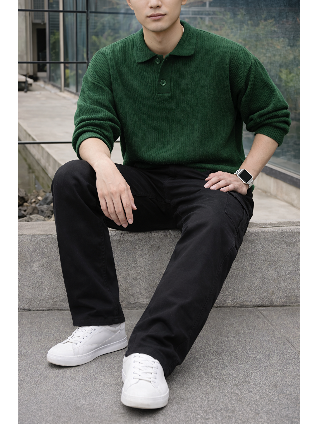 Erkek Yüksek Bel Premium Siyah Kargo Baggy Pantolon-3