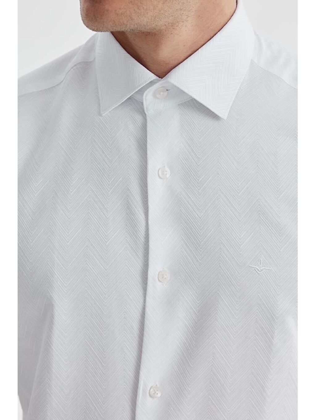 Beyaz Slim Fit Desenli Pamuklu Gömlek-2