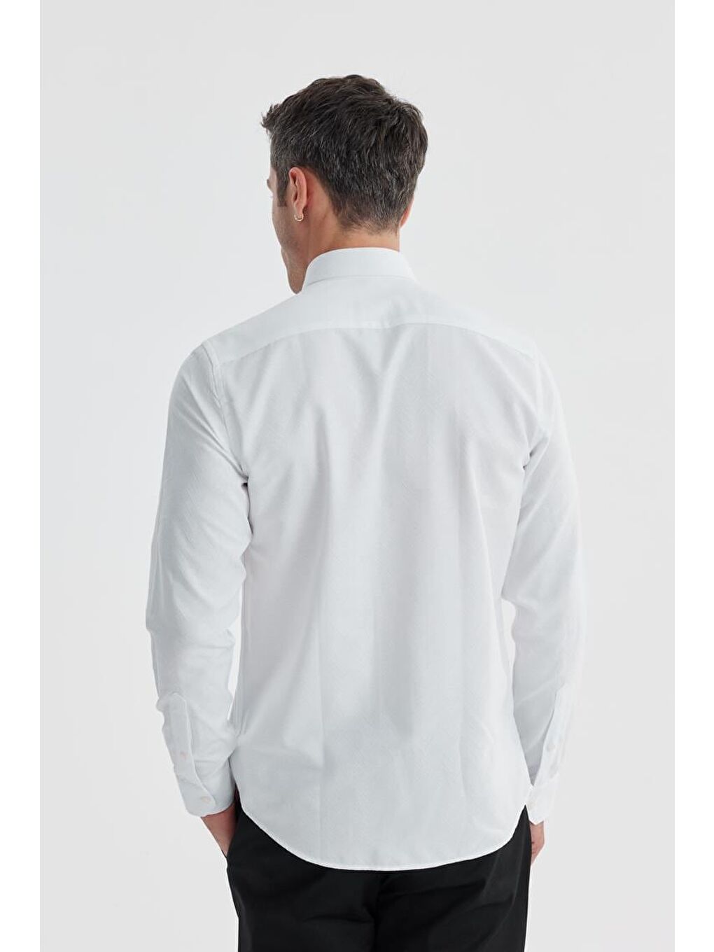 Beyaz Slim Fit Desenli Pamuklu Gömlek-3