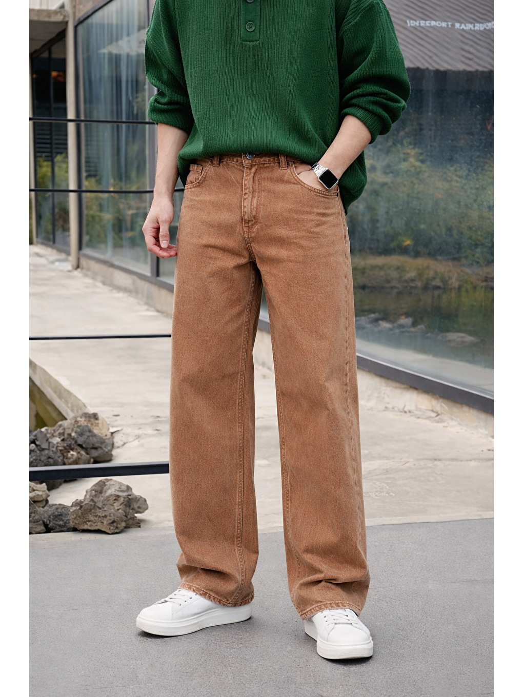 Erkek %100 Pamuk Turuncu Bol Paça Baggy Pantolon