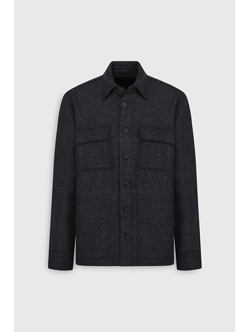 Erkek Antrasit Oversize Fit Geniş Kesim Gizli Düğme Yaka Yünlü Gömlek-7