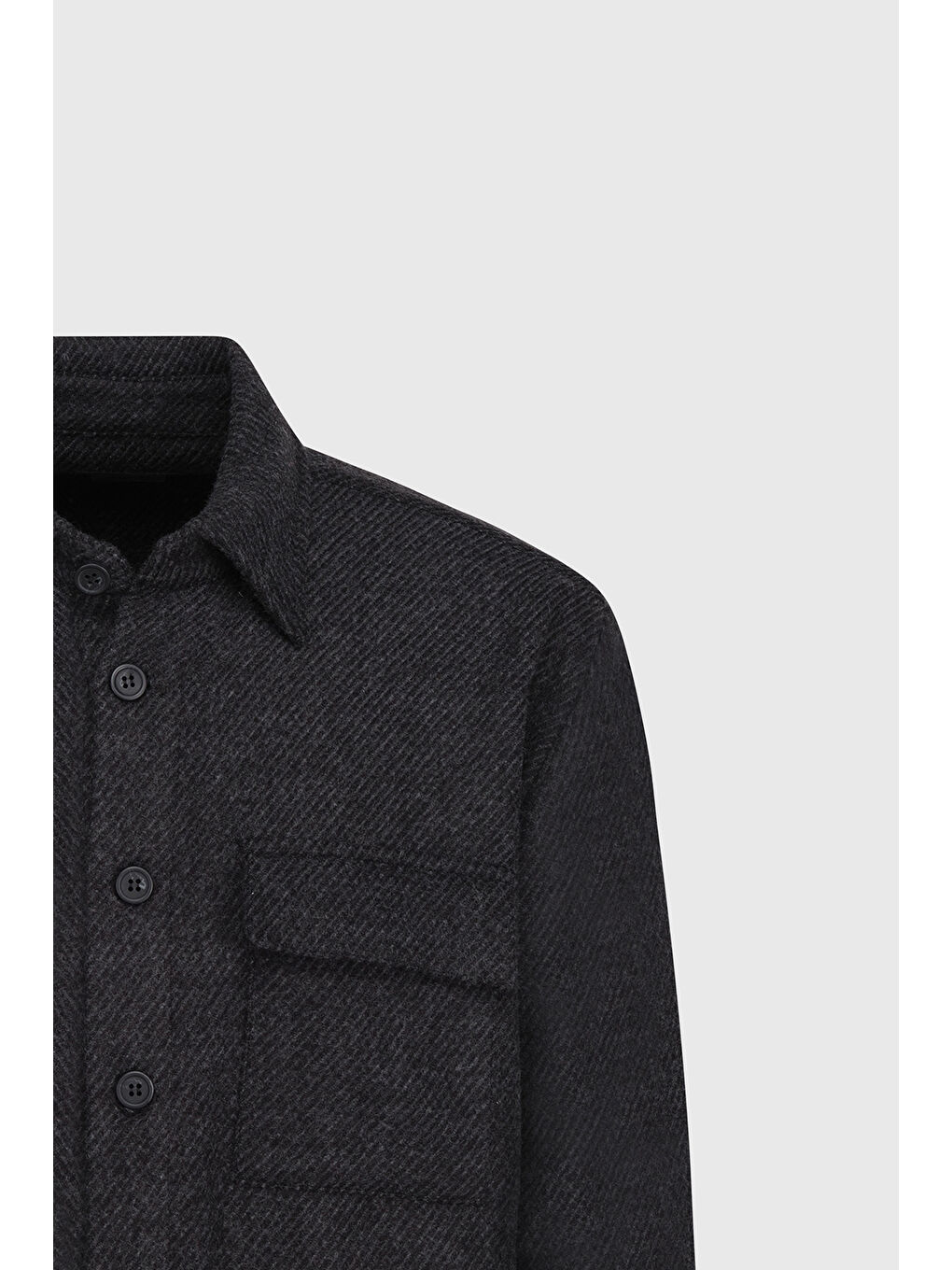 Erkek Antrasit Oversize Fit Geniş Kesim Gizli Düğme Yaka Yünlü Gömlek-8