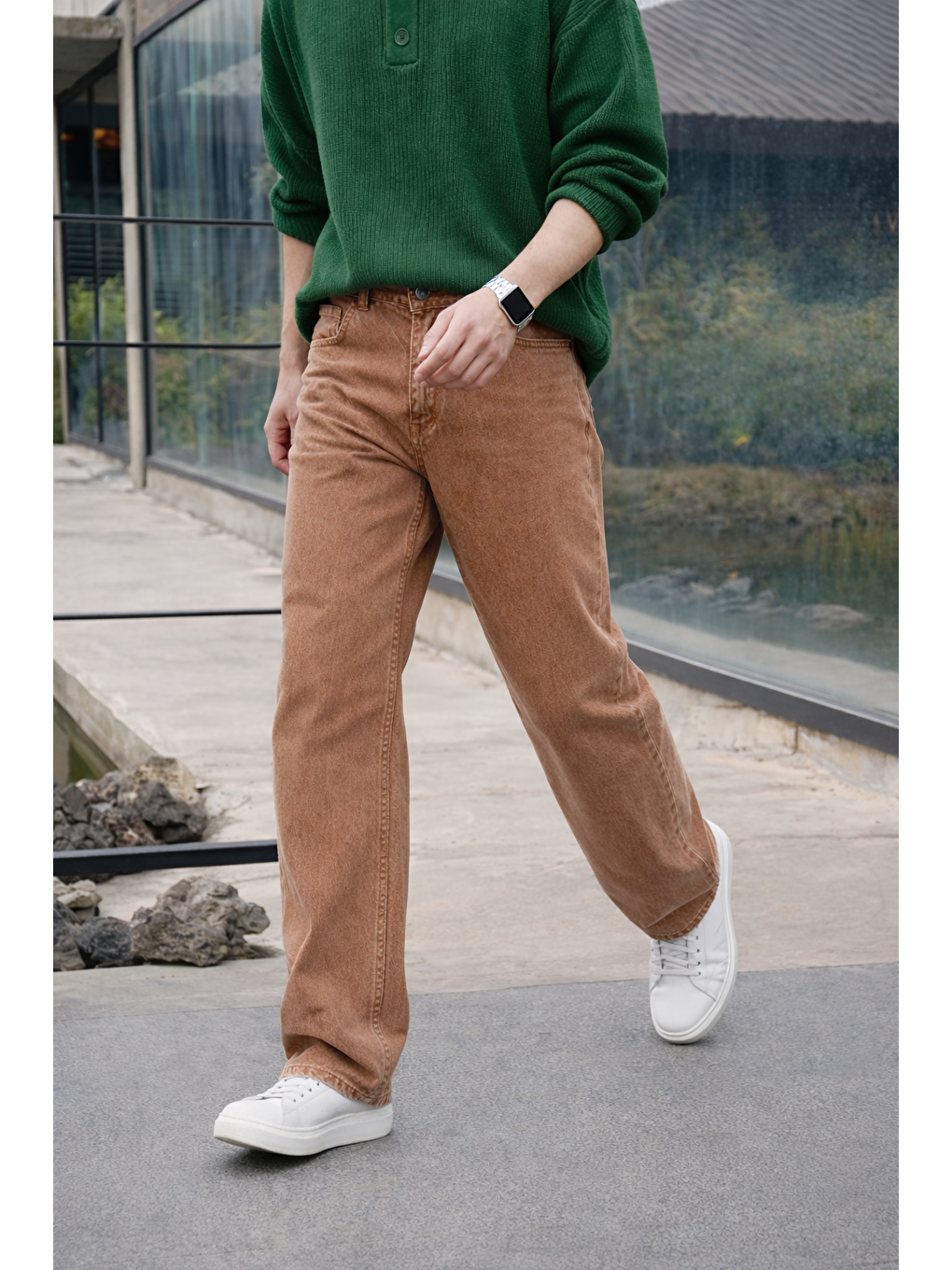 Erkek %100 Pamuk Turuncu Bol Paça Baggy Pantolon-2