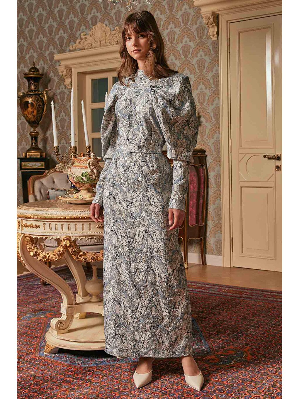 Balon Kol Lacivert Jakar Elbise-1