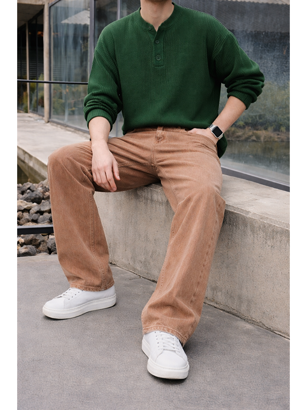 Erkek %100 Pamuk Turuncu Bol Paça Baggy Pantolon-3