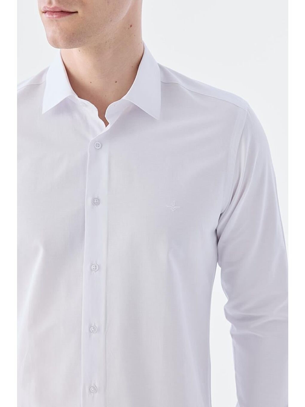 Beyaz Slim Fit İtalyan Yaka Uzun Kol Klasik Kravatlık Pamuklu Gömlek-2