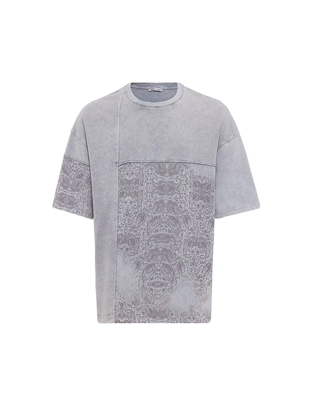 Bisiklet Yaka Yıkamalı Oversize Tişört Gri-1