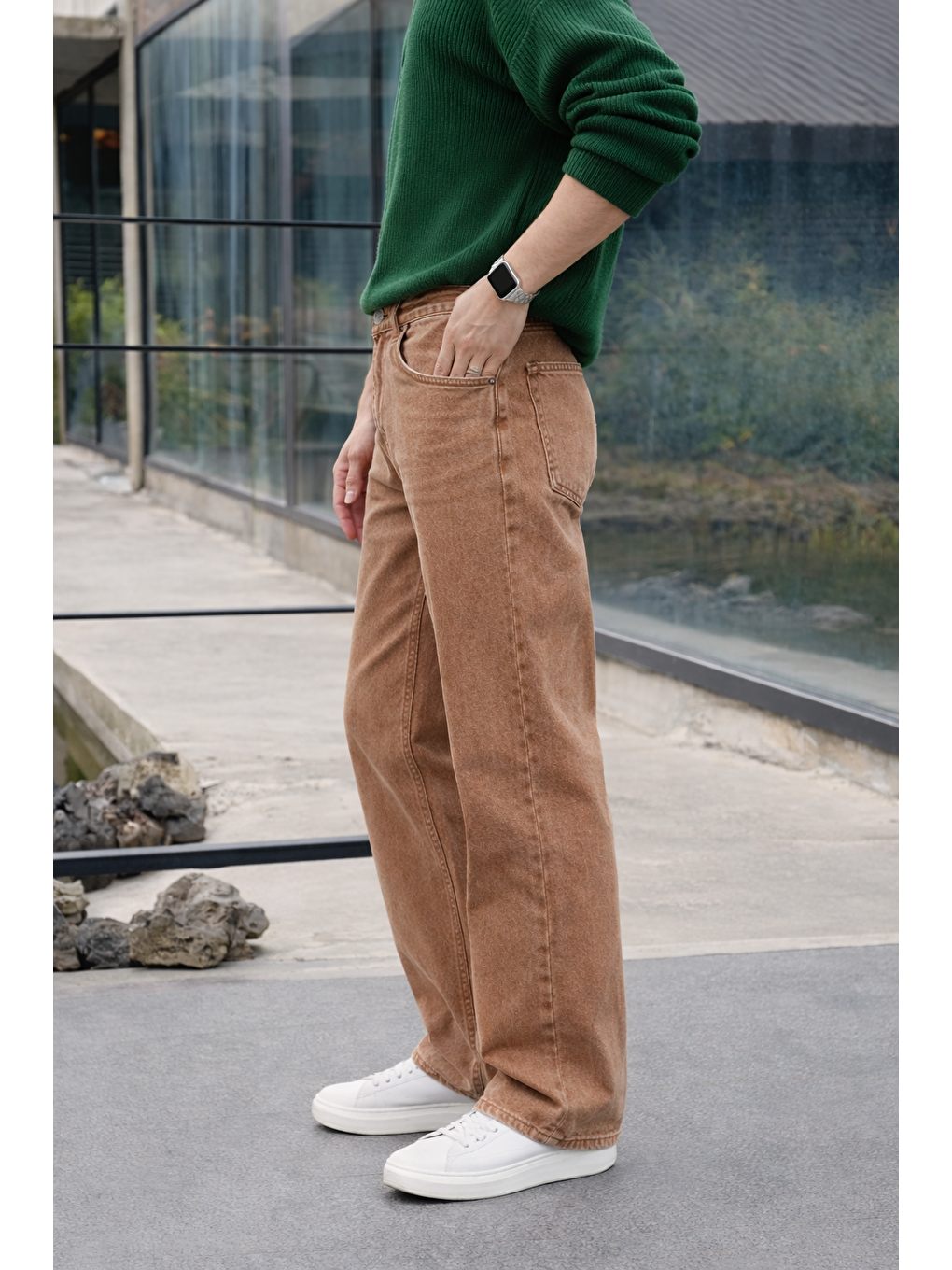 Erkek %100 Pamuk Turuncu Bol Paça Baggy Pantolon-4