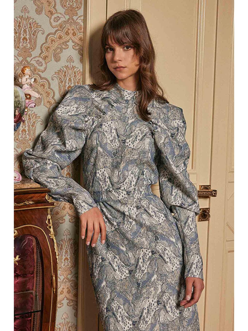 Balon Kol Lacivert Jakar Elbise-2