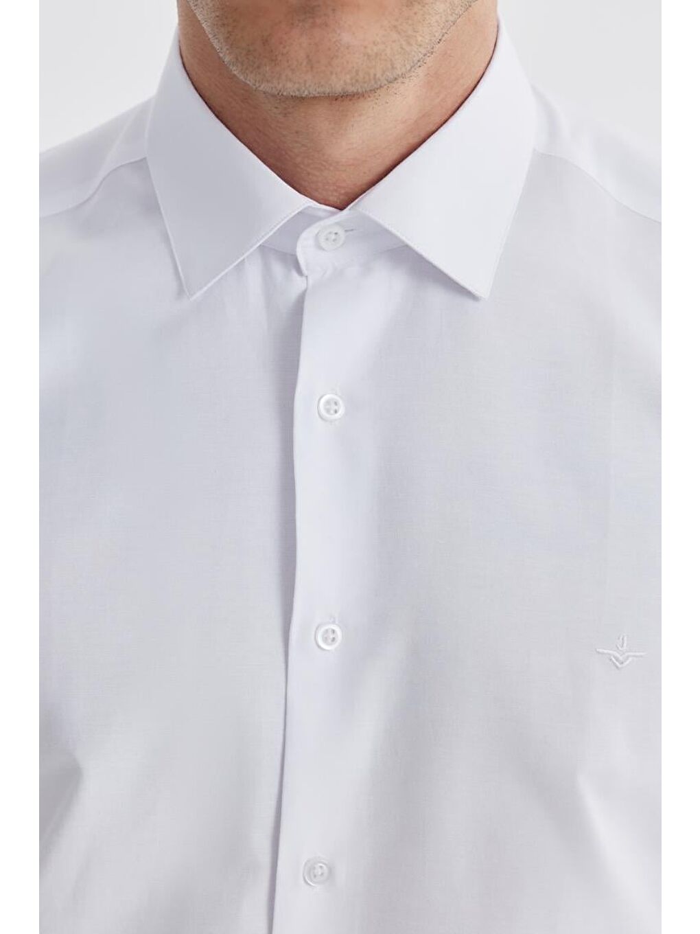 Beyaz Slim Fit İtalyan Yaka Uzun Kol Klasik Kravatlık Pamuklu Gömlek-3