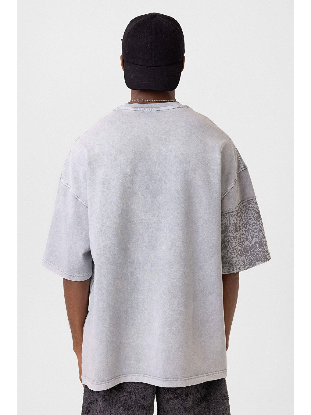 Bisiklet Yaka Yıkamalı Oversize Tişört Gri-4