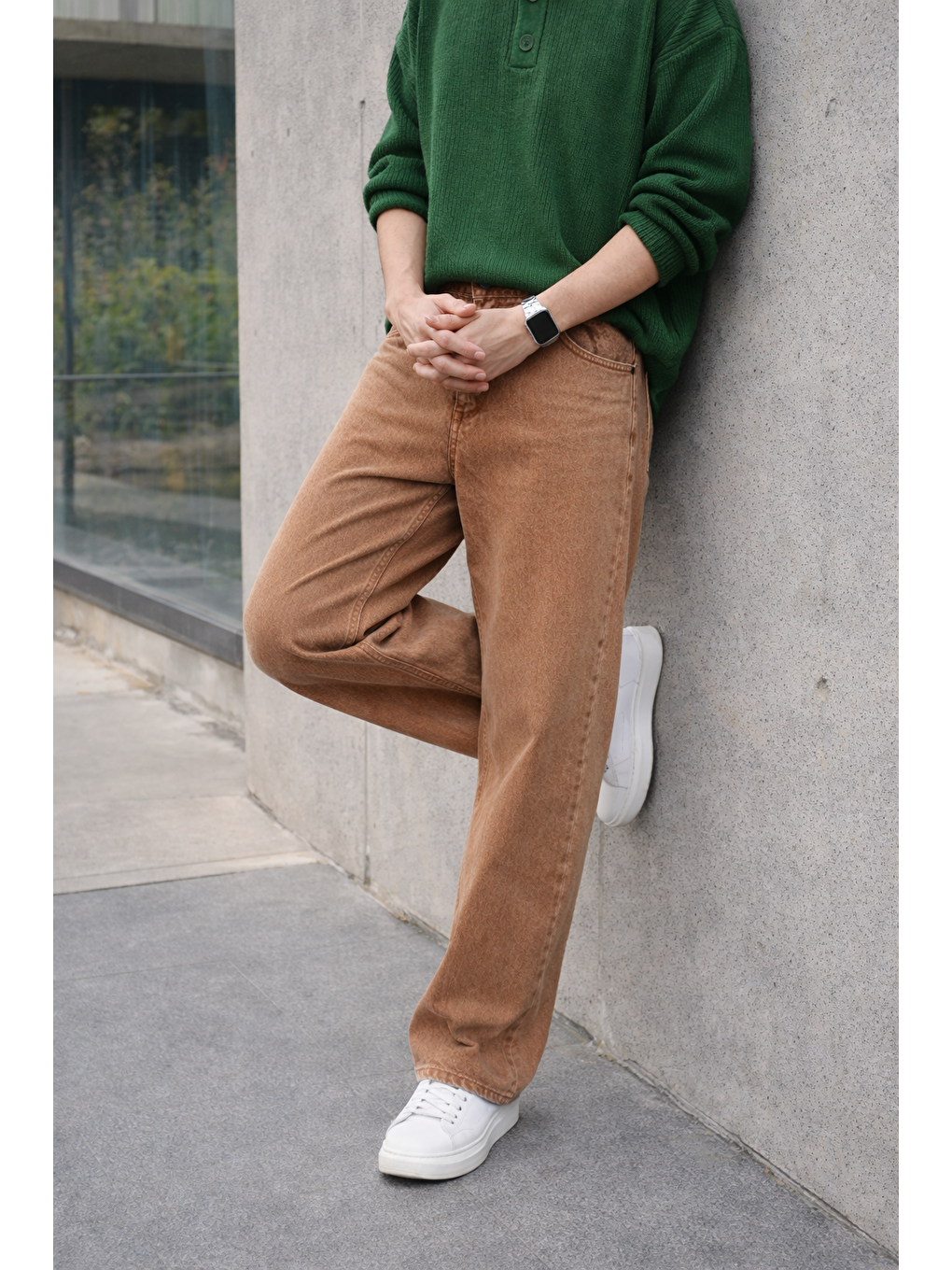 Erkek %100 Pamuk Turuncu Bol Paça Baggy Pantolon-5