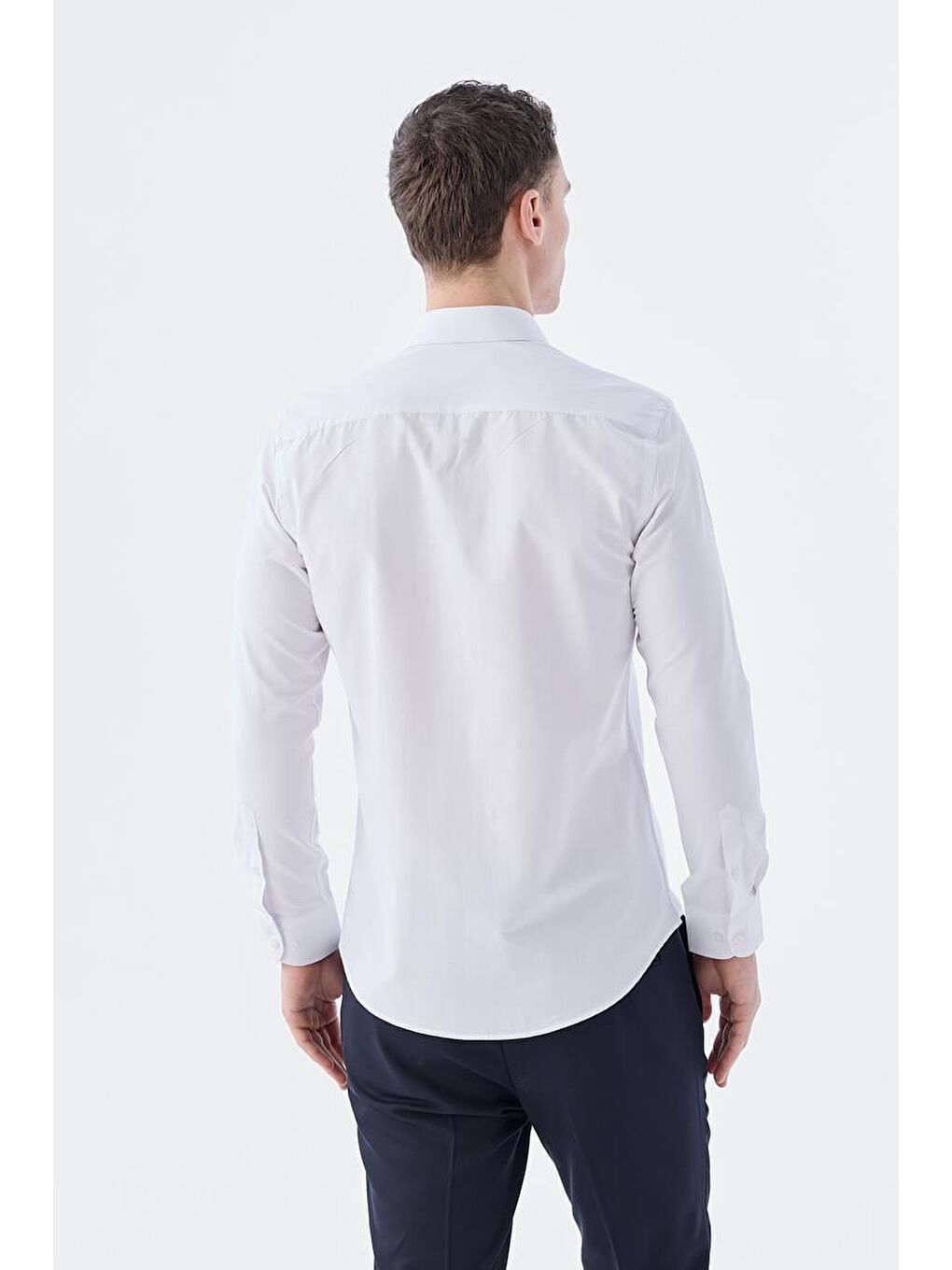 Beyaz Slim Fit İtalyan Yaka Uzun Kol Klasik Kravatlık Pamuklu Gömlek-4