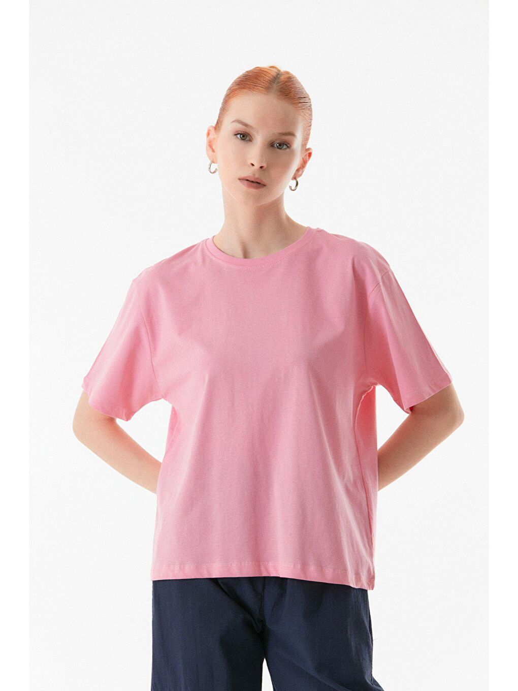 Pembe Arkası Baskılı Oversize Tişört