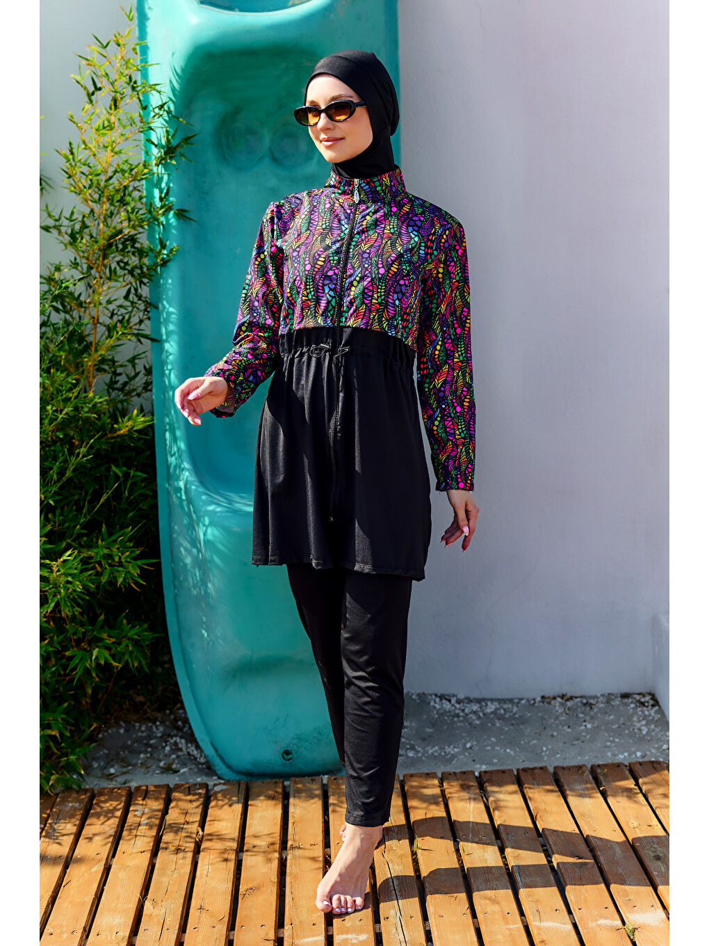 Tam Kapalı Tesettür Mayo Siyah01 R5101 Neşe-3