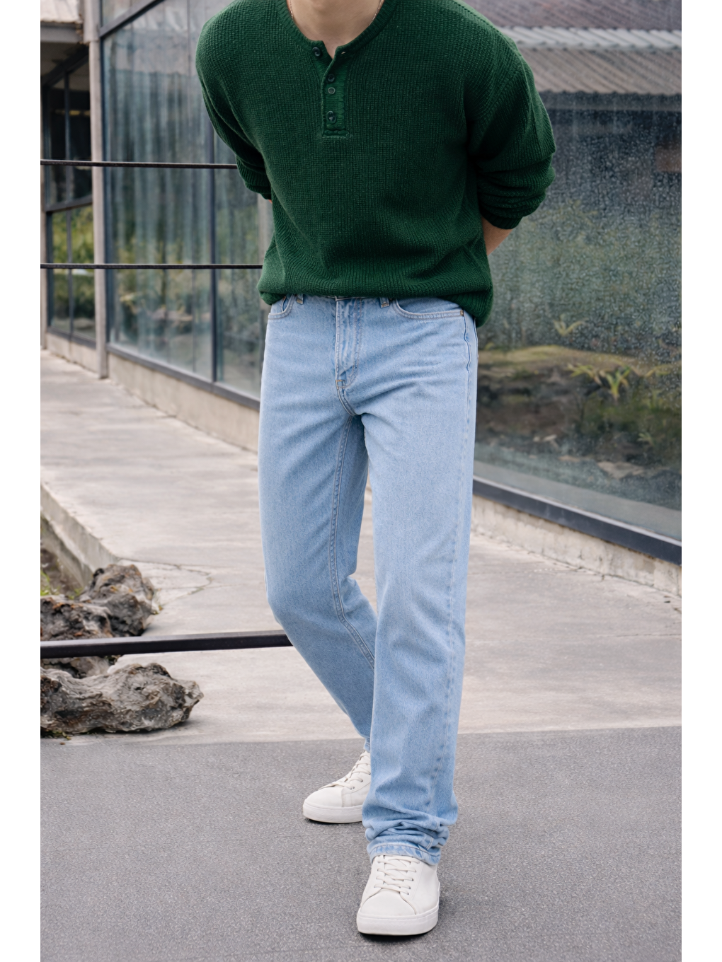 Erkek %100 Pamuk B.Mavi Bol Paça Baggy Pantolon-1