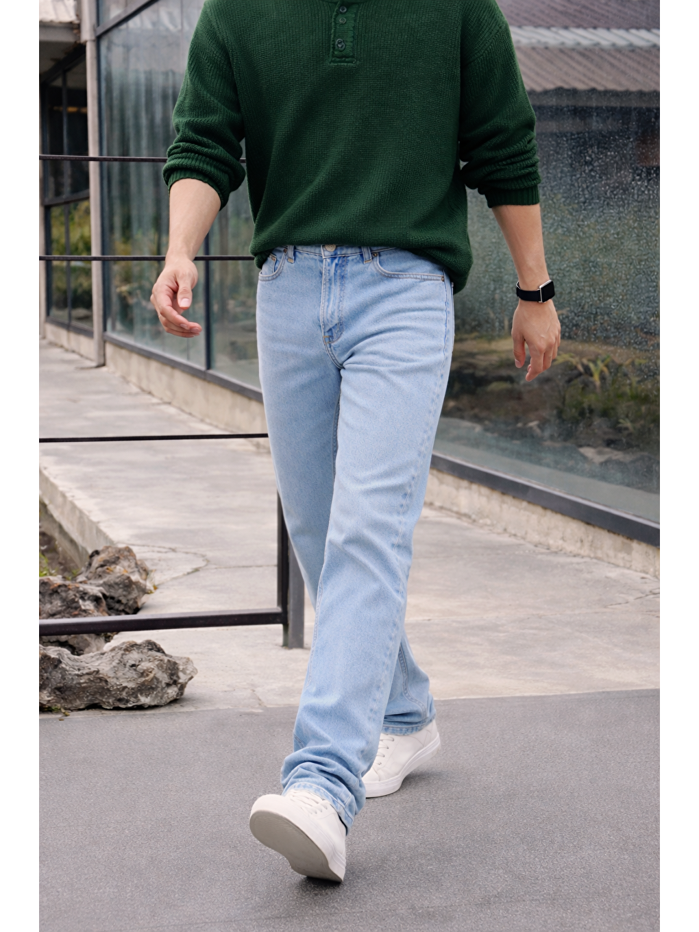 Erkek %100 Pamuk B.Mavi Bol Paça Baggy Pantolon-2