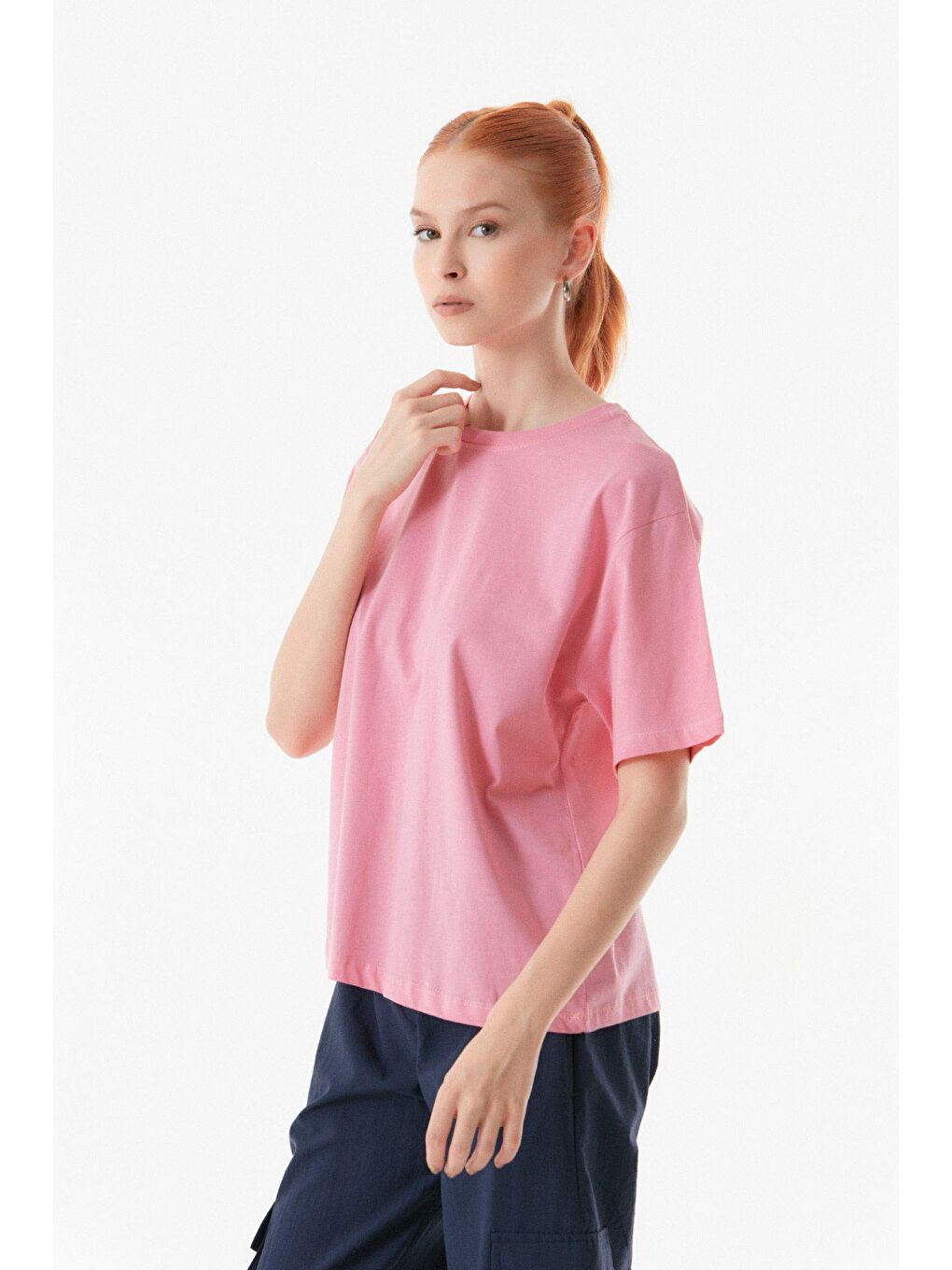 Pembe Arkası Baskılı Oversize Tişört-2