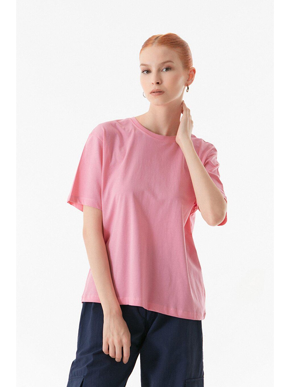 Pembe Arkası Baskılı Oversize Tişört-3