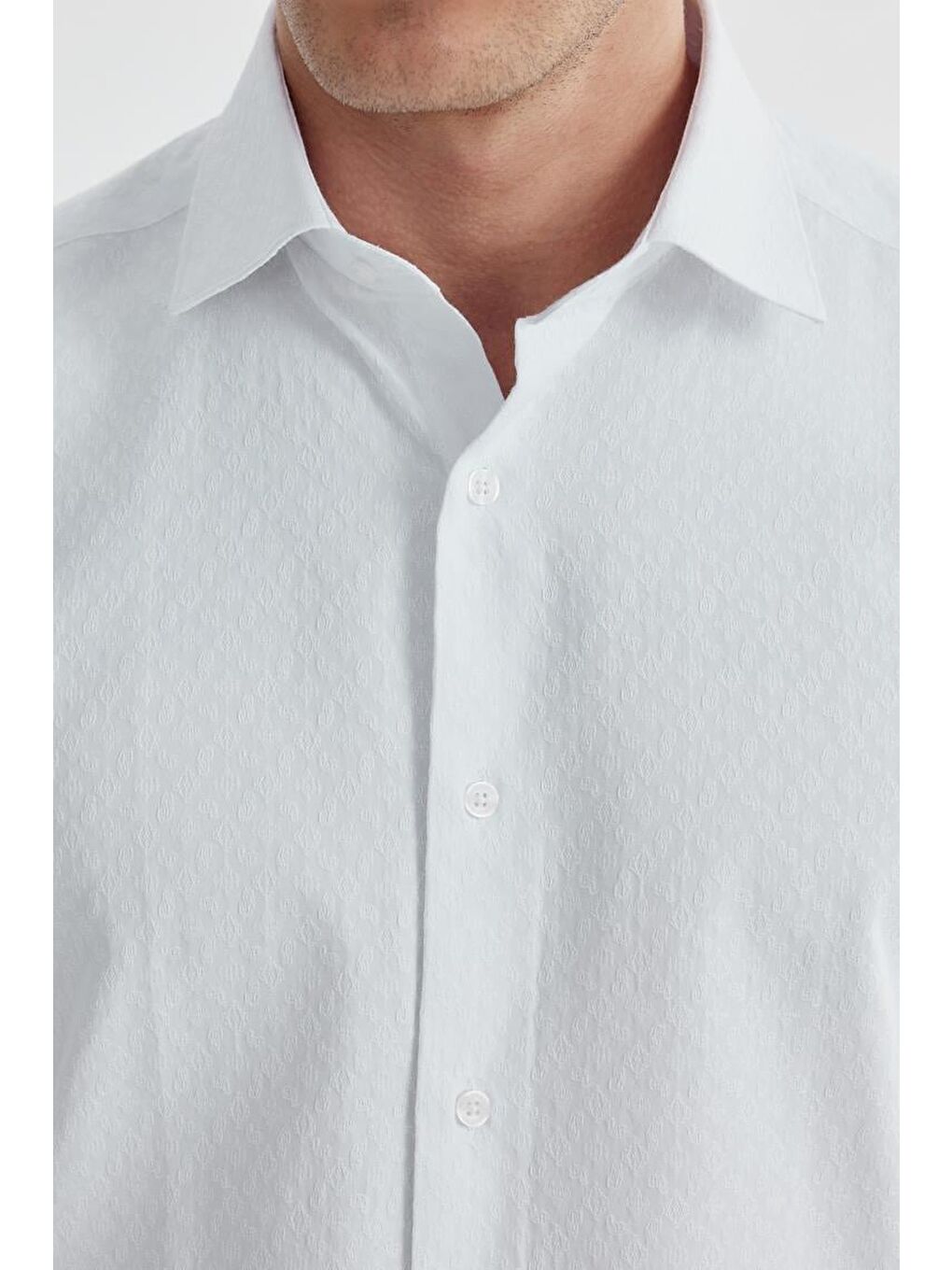 Beyaz Slim Fit Desenli Klasik Kravatlık Pamuklu Gömlek-2