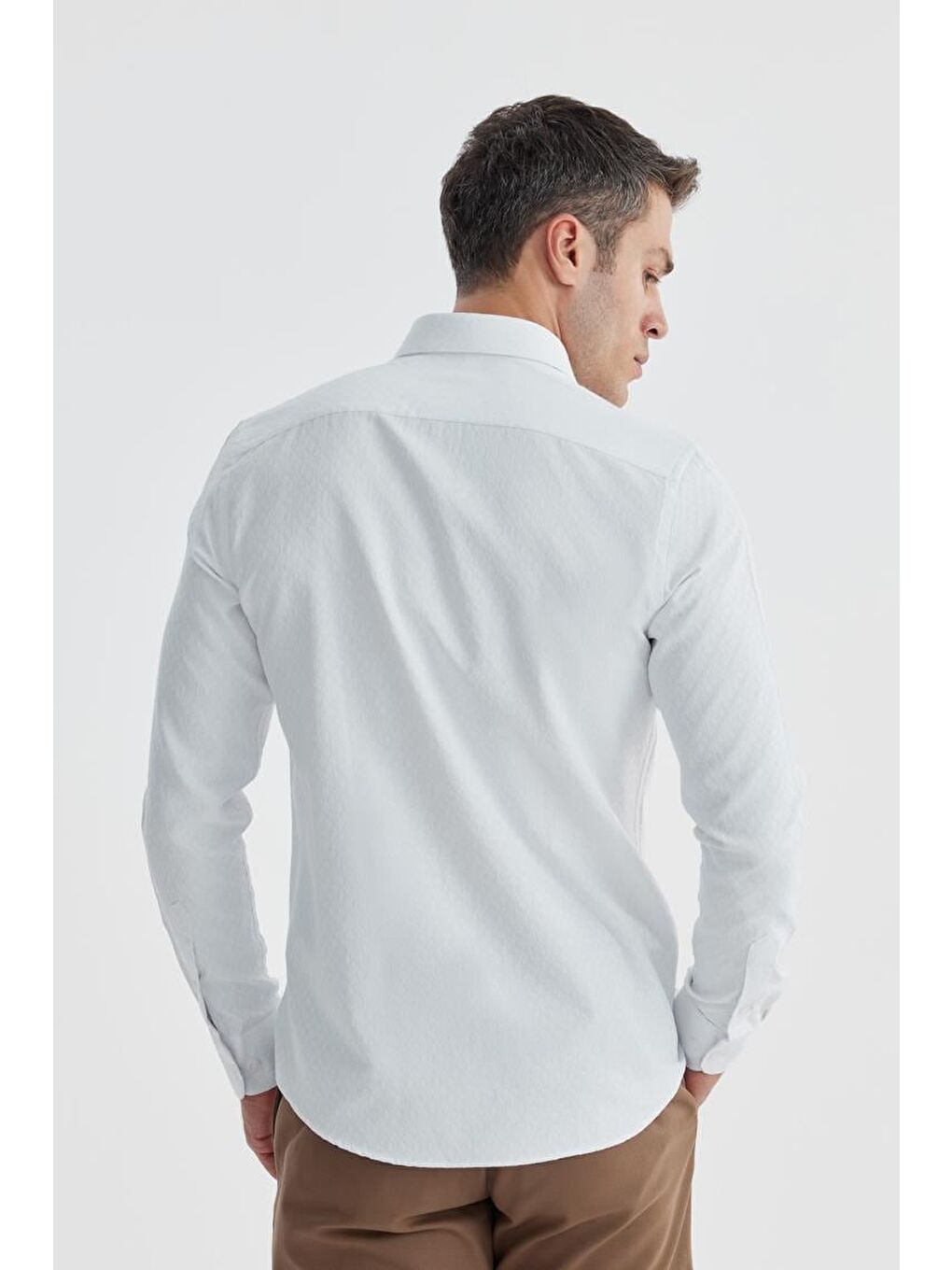 Beyaz Slim Fit Desenli Klasik Kravatlık Pamuklu Gömlek-3