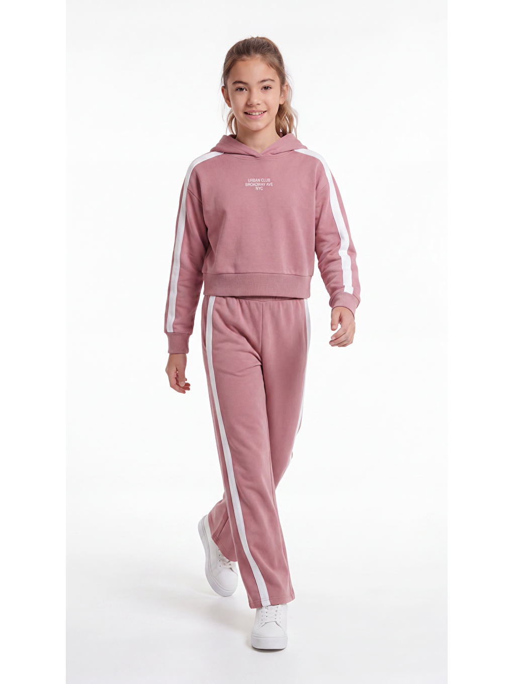 Pembe Urban Club Broadway Ave Nyc Baskılı Yumaşak Dokulu-comfort Kumaş Kız Çocuk Alt Üst Eşofman Takımı-3