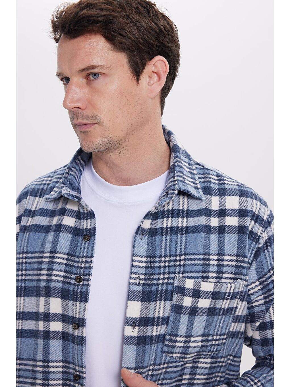 Lacivert Erkek Regular Fit Rahat Kesim Kışlık Kareli Oduncu Gömlek-1