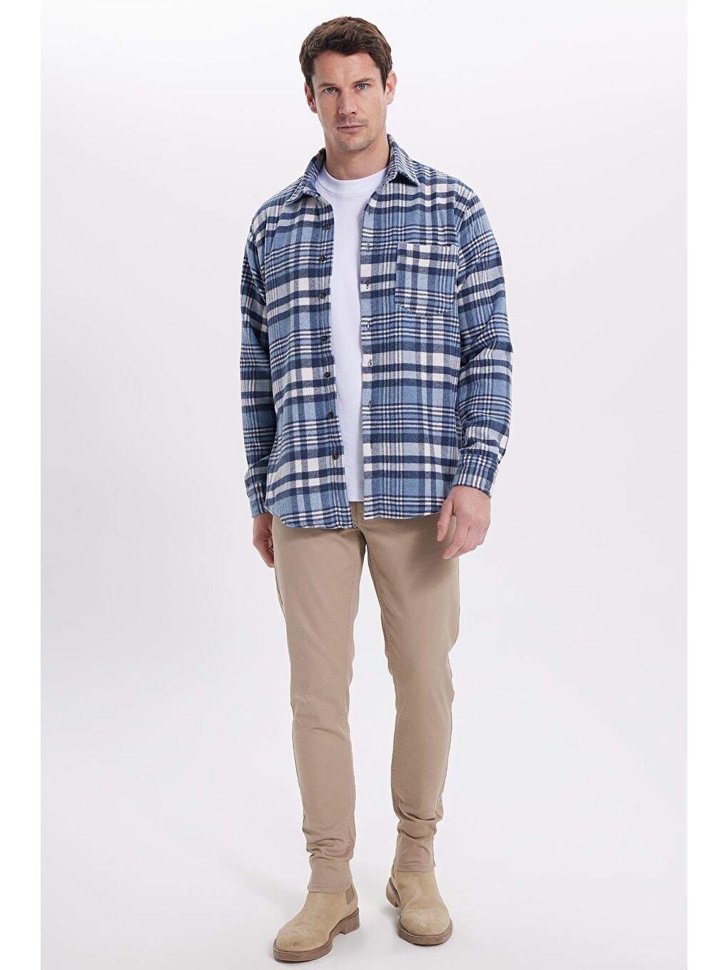 Lacivert Erkek Regular Fit Rahat Kesim Kışlık Kareli Oduncu Gömlek-2