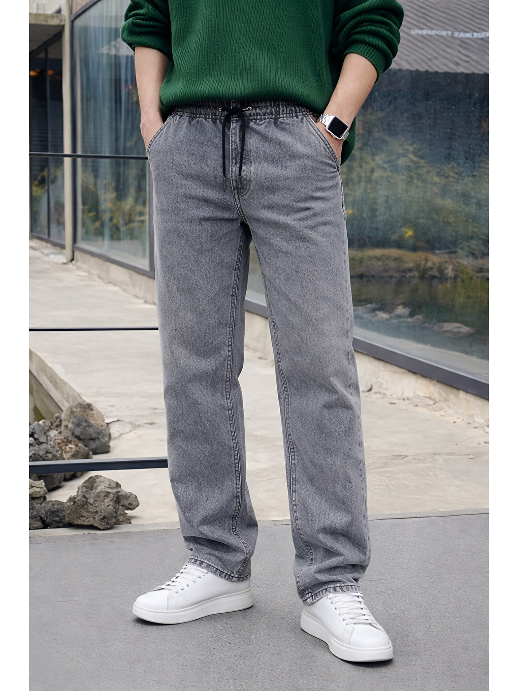 Erkek Beli Lastikli Jogger Antrasit Bol Paça Baggy Pantolon