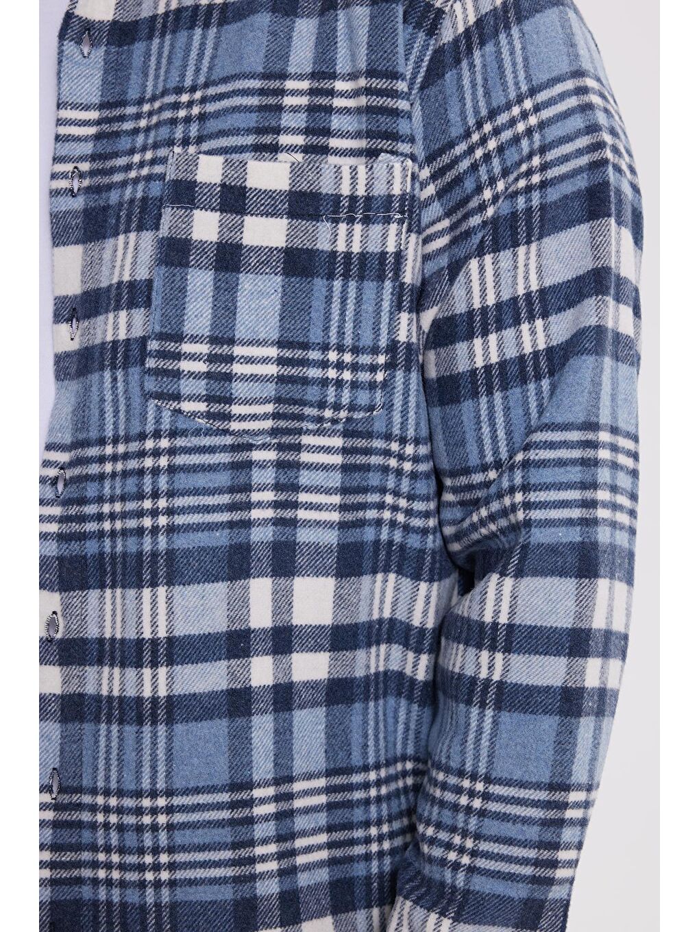 Lacivert Erkek Regular Fit Rahat Kesim Kışlık Kareli Oduncu Gömlek-4