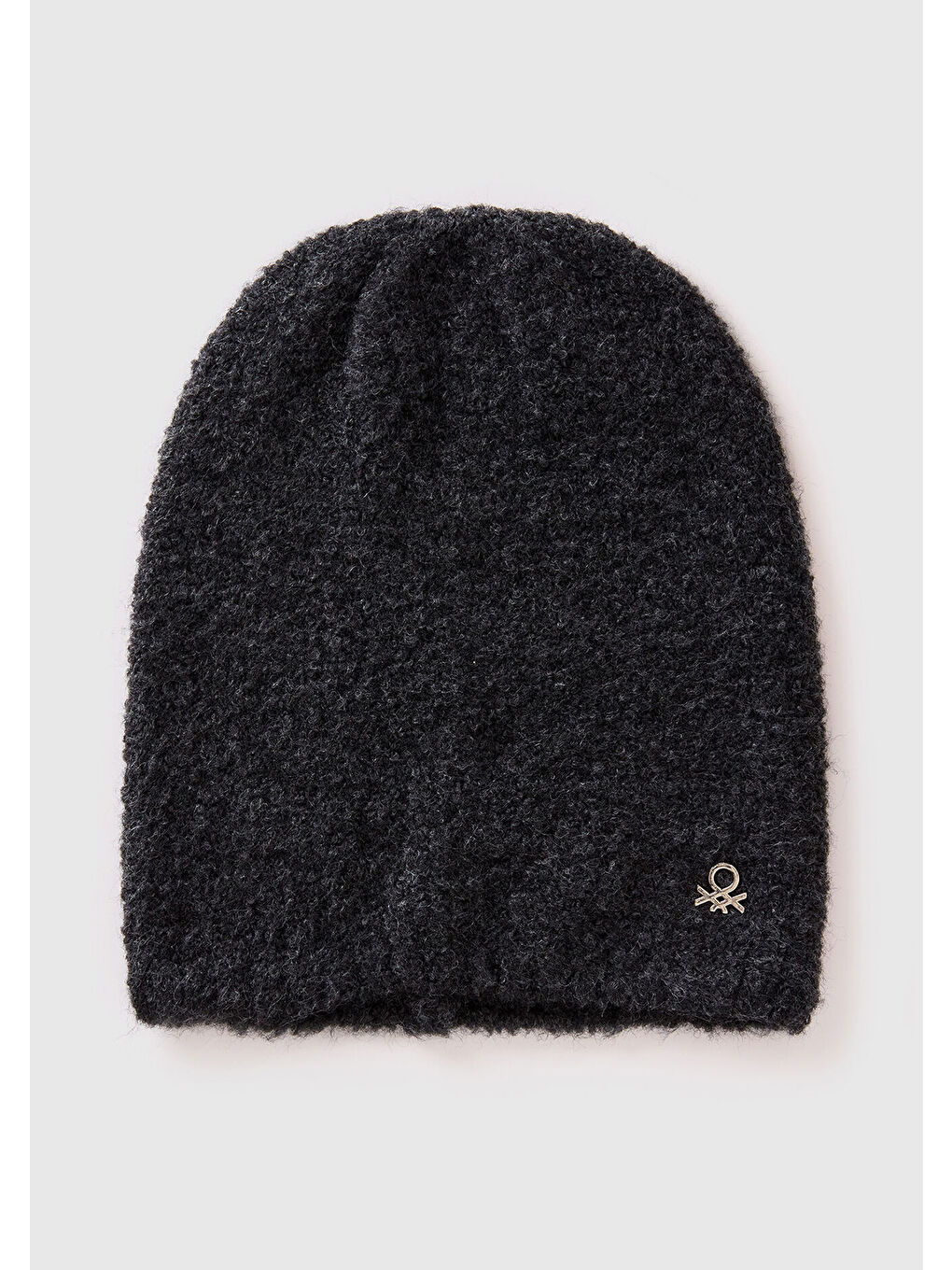 Kız Çocuk Siyah Metal Logolu Melanj Görünümlü Bere