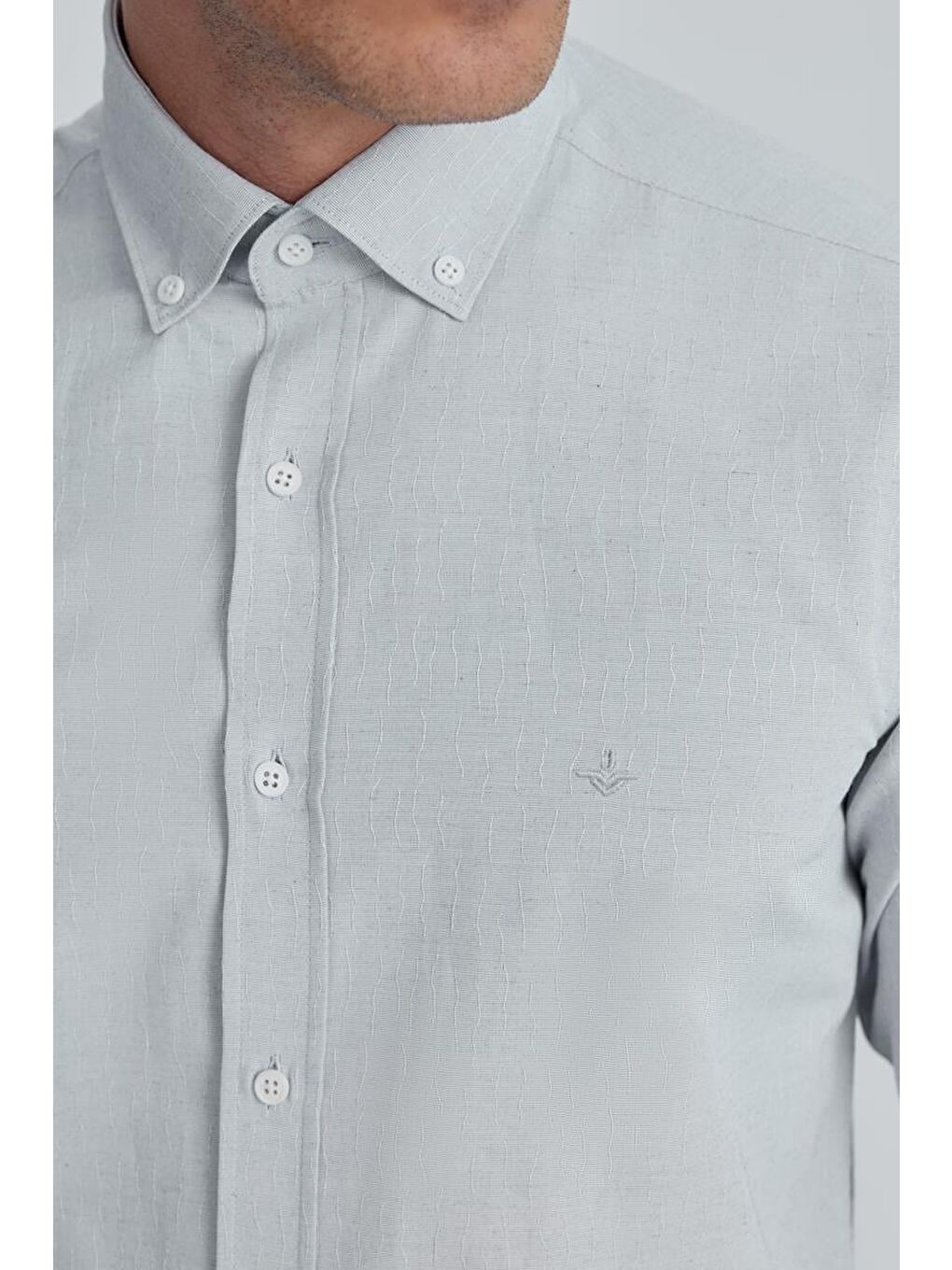 Gri Slim Fit Desenli Pamuklu Düğmeli Yaka Gömlek-2